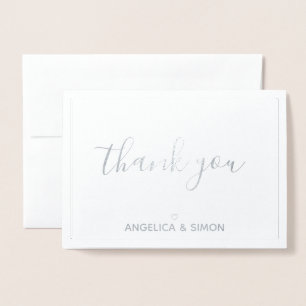 Tarjeta Con Relieve Metalizado Gracias llamativa caligrafía Personalizada Plata