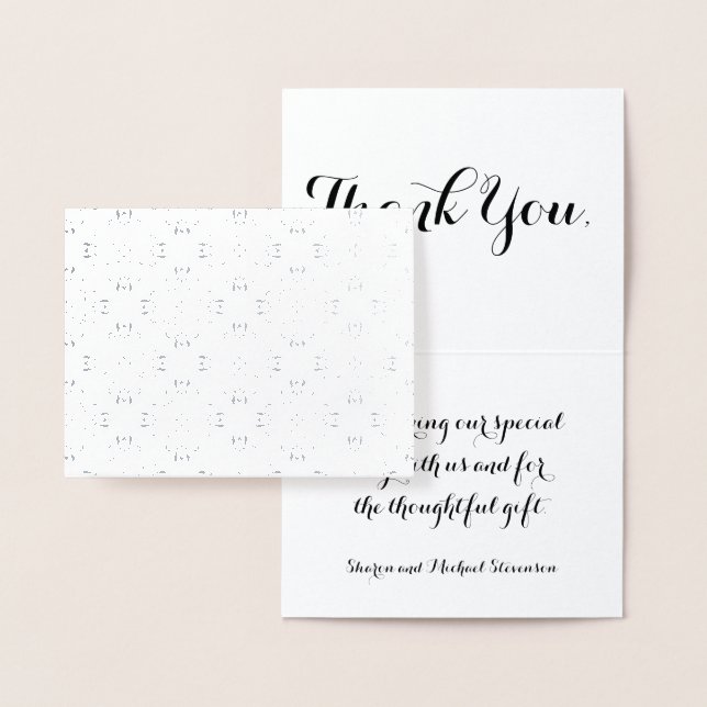 Tarjeta Con Relieve Metalizado Gracias patrón de damasco de plata del boda (Demostración)