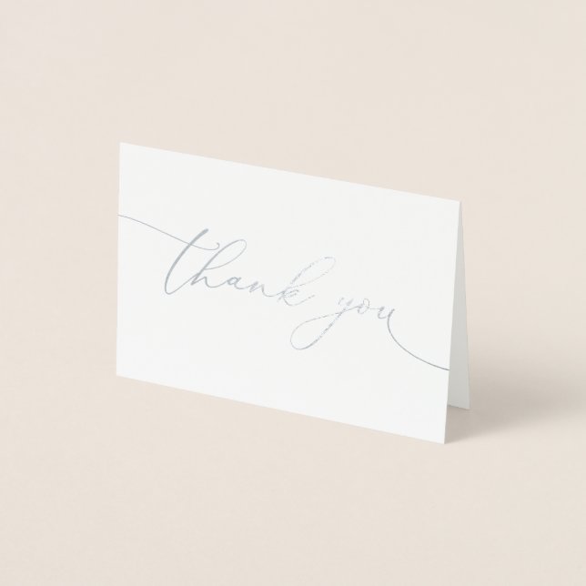 Tarjeta Con Relieve Metalizado Gracias Relieve metalizado plateado Boda Minimalis (Anverso)