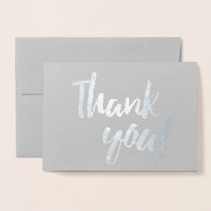 Tarjeta Con Relieve Metalizado Gracias Relieve metalizado plateado Pincel gris
