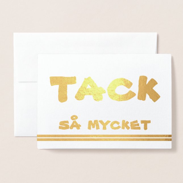 Tarjeta Con Relieve Metalizado Gracias sueco por el oro (Anverso con sobre)