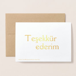Tarjeta Con Relieve Metalizado Gracias (Teşekkür ederim) en blanco turco