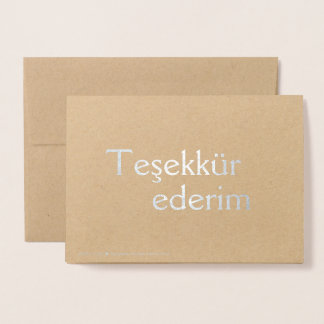 Tarjeta Con Relieve Metalizado Gracias (Teşekkür ederim) en blanco turco