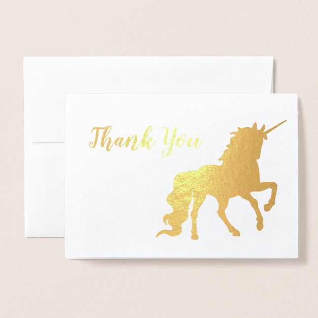 Tarjeta Con Relieve Metalizado Gracias Unicorn Birthday Gold (Anverso con sobre)