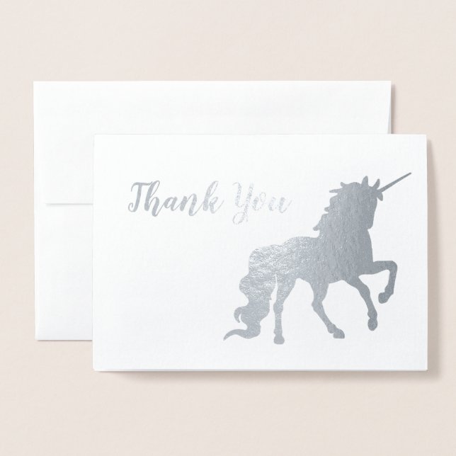 Tarjeta Con Relieve Metalizado Gracias Unicorn Birthday Silver (Anverso con sobre)