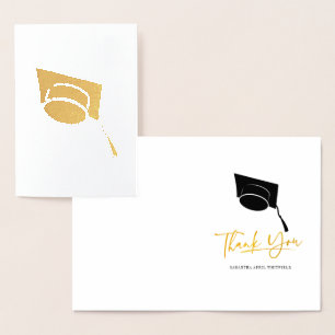 Tarjeta Con Relieve Metalizado Graduación Cap Tassel Typography Gold Gracias