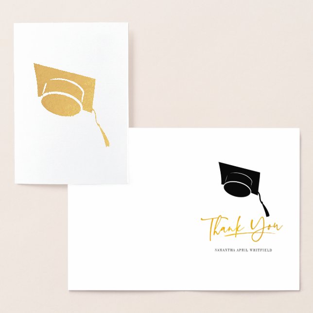 Tarjeta Con Relieve Metalizado Graduación Cap Tassel Typography Gold Gracias (Demostración)