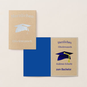 Tarjeta Con Relieve Metalizado Graduaciones en alemán - kraft de plata