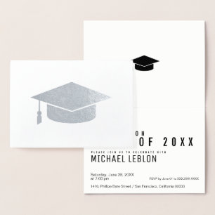 Tarjeta Con Relieve Metalizado graduado moderno, rayado y elegante. plata del