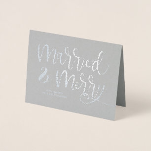 Tarjeta Con Relieve Metalizado Grey Married & Merry Christmas Gracias Boda