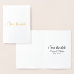 Tarjeta Con Relieve Metalizado Guardar la fecha, Boda de texto personalizar<br><div class="desc">Guardar la tarjeta de Relieve metalizado de Invitación de Boda blanco negro de texto personalizar</div>