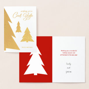 Tarjeta Con Relieve Metalizado Guay Yule Árboles modernos festejan rojo y oro rea