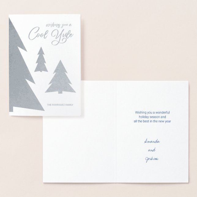 Tarjeta Con Relieve Metalizado Guay Yule Modern Script Trees Holiday Silver (Demostración)