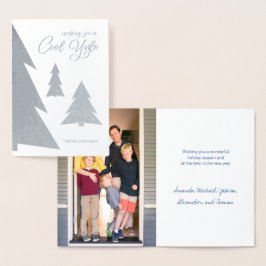 Tarjeta Con Relieve Metalizado Guay Yule Script Árbol tu foto festividad Silver