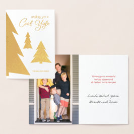 Tarjeta Con Relieve Metalizado Guay Yule Script Árbol tu foto Holiday Gold