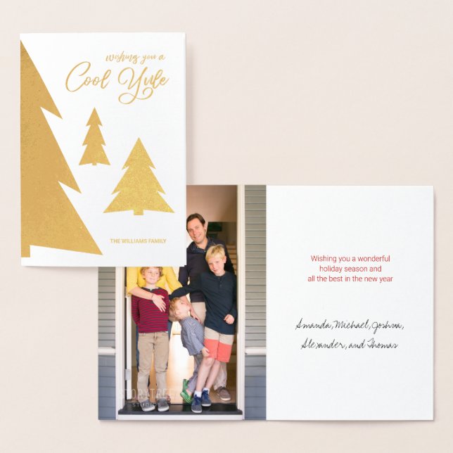 Tarjeta Con Relieve Metalizado Guay Yule Script Árbol tu foto Holiday Gold (Demostración)