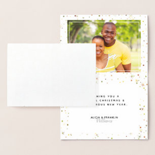 Tarjeta Con Relieve Metalizado Guión alegre + Nieve a juego de fotos + estrellas