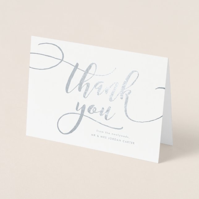 Tarjeta Con Relieve Metalizado Guión caprichoso con Relieve metalizado de Boda fo (Anverso)