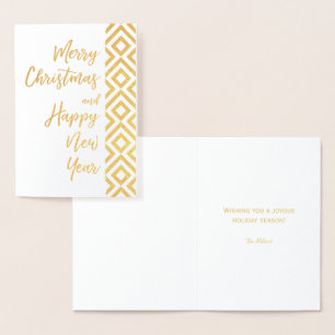 Tarjeta Con Relieve Metalizado Guión de Año Nuevo Feliz Navidad de oro
