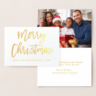 Tarjeta Con Relieve Metalizado Guión de broche Feliz Navidad de oro