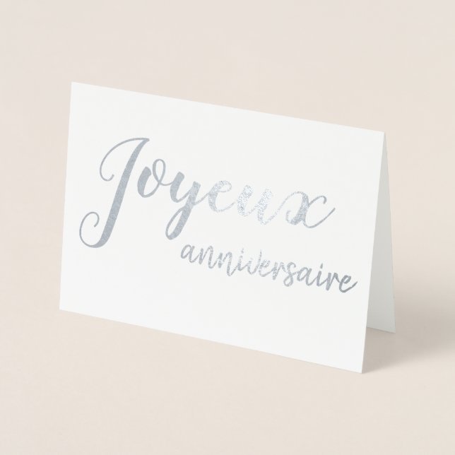 Tarjeta Con Relieve Metalizado Guión de cumpleaños feliz francés del aniversario  (Anverso)