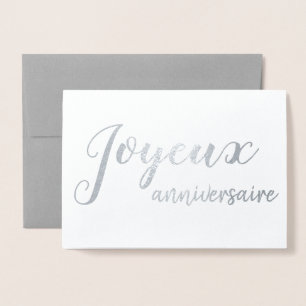 Tarjeta Con Relieve Metalizado Guión de cumpleaños feliz francés del aniversario 