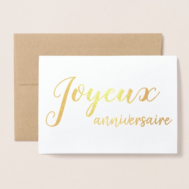 Tarjeta Con Relieve Metalizado Guión de cumpleaños feliz francés del aniversario  (Anverso con sobre)