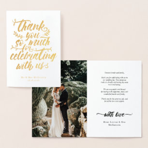 Tarjeta Con Relieve Metalizado Guión de Pincel encantador Gracias Boda