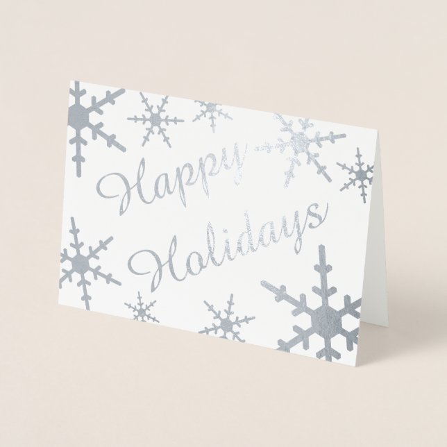 Tarjeta Con Relieve Metalizado Guión de vacaciones feliz de plata (Anverso)
