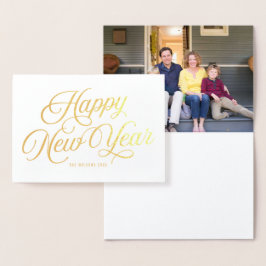 Tarjeta Con Relieve Metalizado Guión elegante Feliz Año Nuevo con foto