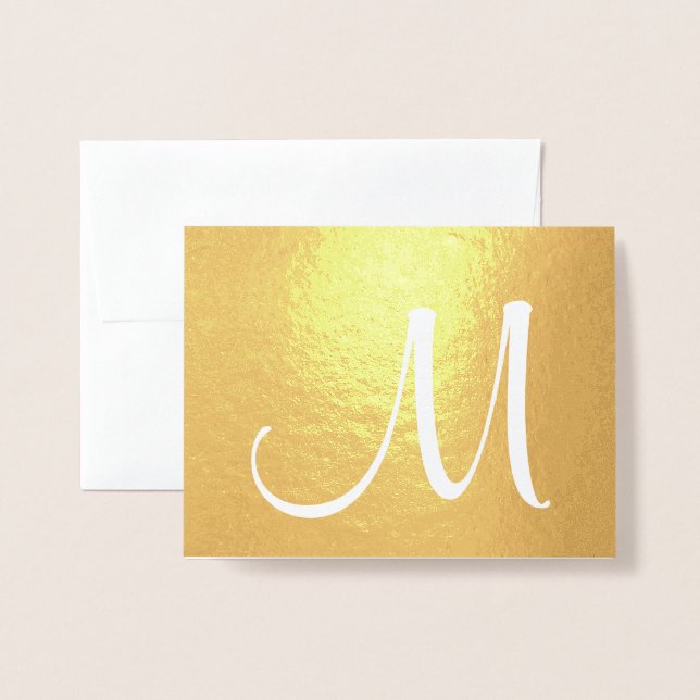 Tarjeta Con Relieve Metalizado Guión estilo Monograma Dorado plegado inicial (Anverso con sobre)