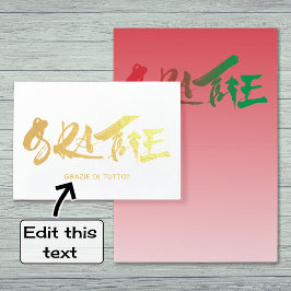 Tarjeta Con Relieve Metalizado Guión grazie italiano gracias oro