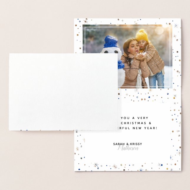 Tarjeta Con Relieve Metalizado Guión MERRY + Nieve a juego de fotos + estrellas (Demostración)