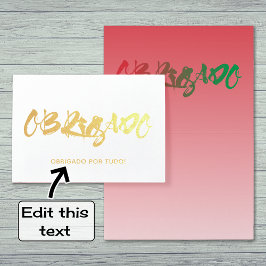 Tarjeta Con Relieve Metalizado Guión portugués de Obrigado gracias de man gold