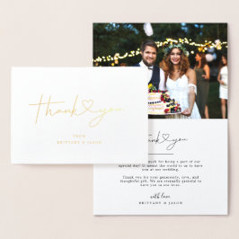 Tarjeta Con Relieve Metalizado Guión simple con Boda de corazón Gracias foto
