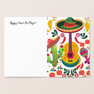 Tarjeta Con Relieve Metalizado Guitarra Cinco De Mayo