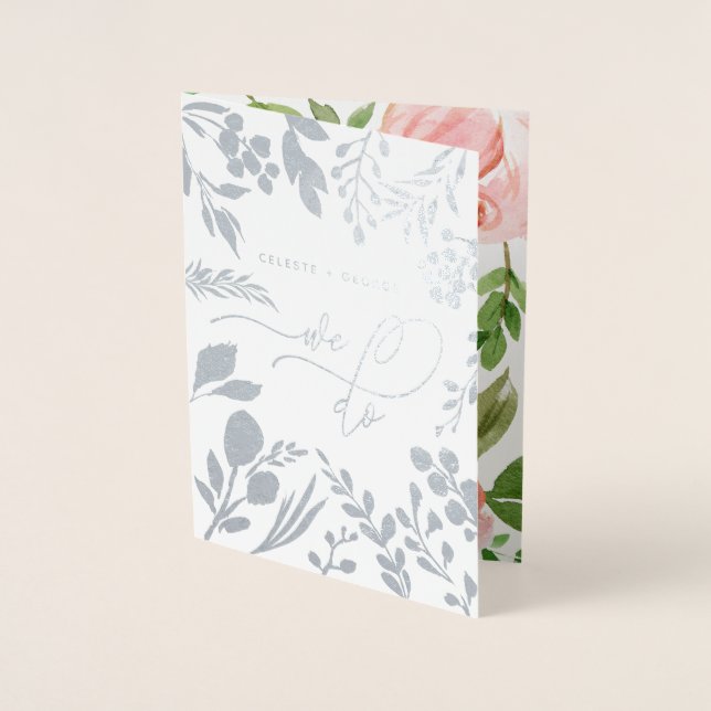 Tarjeta Con Relieve Metalizado Hacemos acuarela floral y boda de Relieve metaliza (Anverso)
