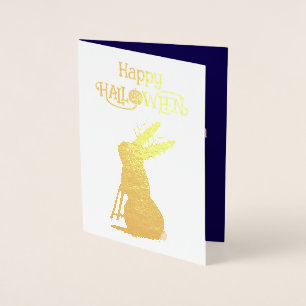 Tarjeta Con Relieve Metalizado Halloween Jackalope Trick o Tret Personalizado