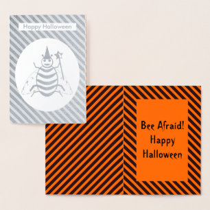 Tarjeta Con Relieve Metalizado Halloween Magic Bee Witch Naranja y Black Stripes