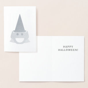 Tarjeta Con Relieve Metalizado Halloween Witch Cute Diversión Sonriente Feliz Rel