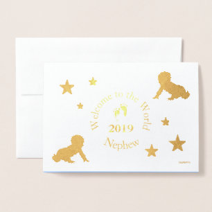 Tarjeta Con Relieve Metalizado HAMbWG - Bienvenidos al mundo - Sobrino