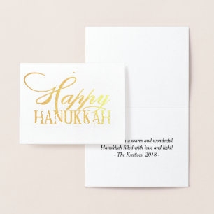 Tarjeta Con Relieve Metalizado Hanukkah Elegant Gold Fancy Script