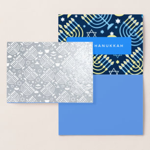Tarjeta Con Relieve Metalizado Hanukkah Menorahs