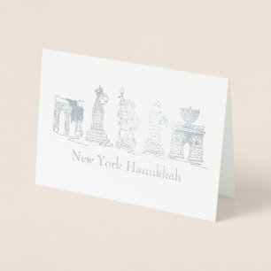 Tarjeta Con Relieve Metalizado Hanukkah NYC vacaciones judías Chanukah