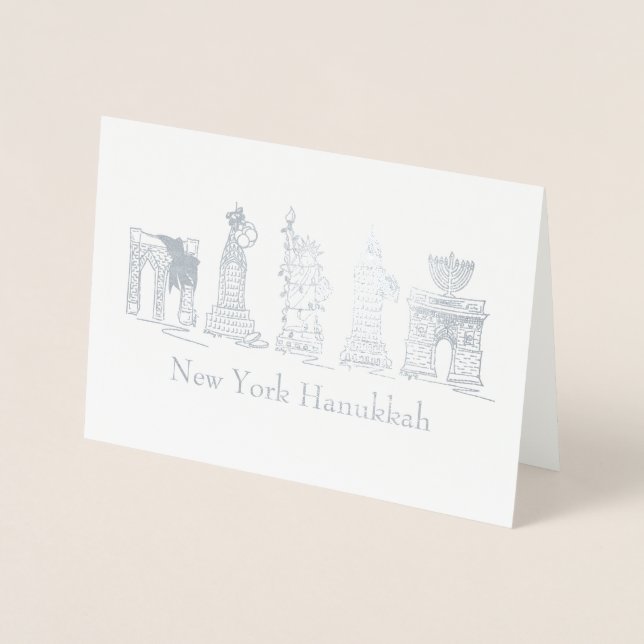 Tarjeta Con Relieve Metalizado Hanukkah NYC vacaciones judías Chanukah (Anverso)