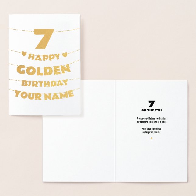 Tarjeta Con Relieve Metalizado Happy Golden Birthday, 7th Birthday Gold Foil Card (Demostración)
