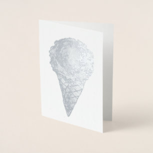 Tarjeta Con Relieve Metalizado Helado Cream Scoop Waffle Cone Dessere de verano