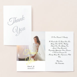 Tarjeta Con Relieve Metalizado Hermosa foto Boda gracias tarjeta de Relieve metal