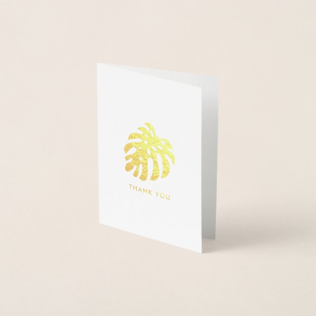 Tarjeta Con Relieve Metalizado Hoja de Monstera Tropical (Anverso)