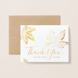 Tarjeta Con Relieve Metalizado Hojas otoñales | Boda Rústico Gracias Oro